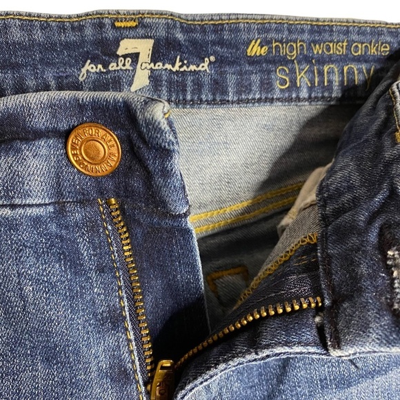 7 For All Mankind The High Waist Ankle Skinny Distresssed Raw Hem Jeans 29 - Picture 6 of 16